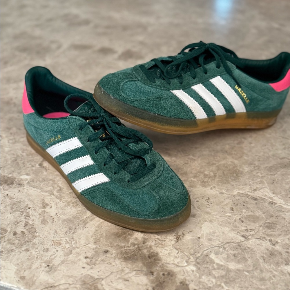 Adidas Forest Green Sneakers with Pink Heel